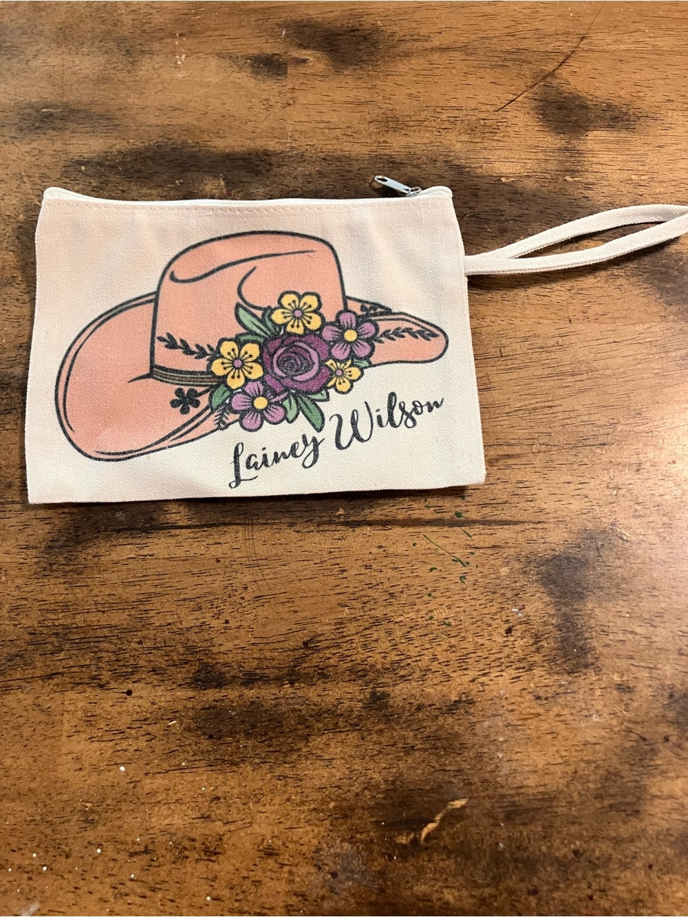 Pink Floral Hat Print Wristlet